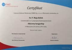 Certyfikat uczestnictwa w sympozjum fizjoterapeutycznym "Aktywny kręgosłup" Maji Bełch