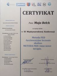 Certyfikat - Metoda FED - bezinwazyjne leczenie skolioz