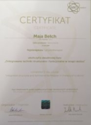Certyfikat - Zintegrowane techniki strukturalne i funkcjonalne w terapii skolioz